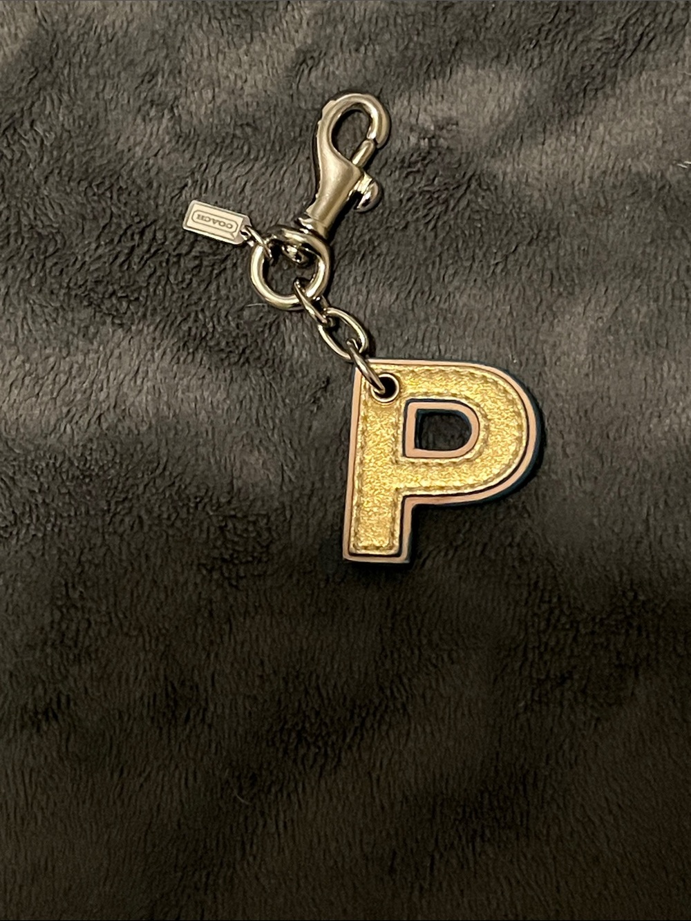 Coach Gold P Initial Charm Keychain with Silver Hardware